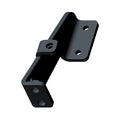 Black metal rear bumper bracket with multiple mounting holes and angled design.