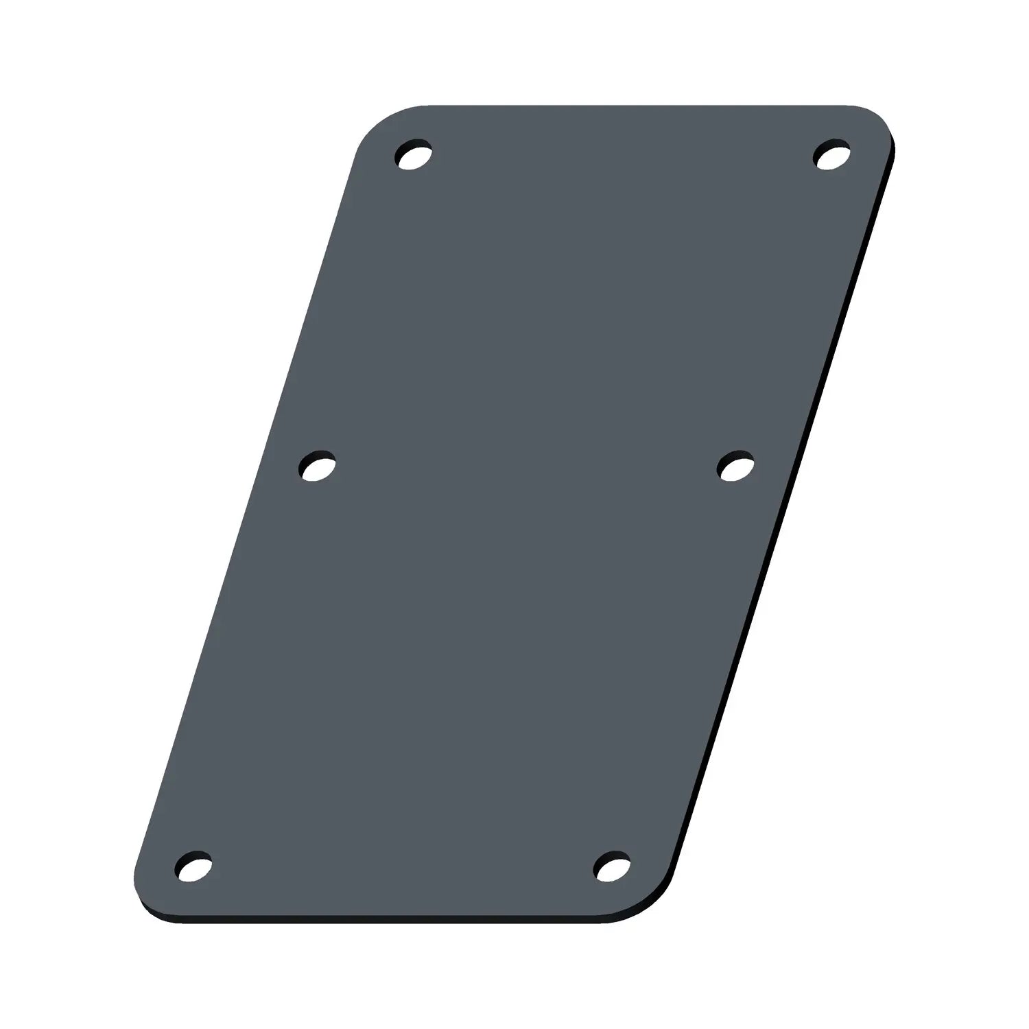 The Airbox Damping Cover by Polaris is a rectangular, flat, dark gray metal plate with rounded corners and six holes, ideal for mounting or upgrading OEM Victory Polaris or Victory motorcycle parts. Shown on a white background.