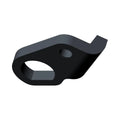 Black metal idler spring return arm with asymmetrical design and two mounting holes.