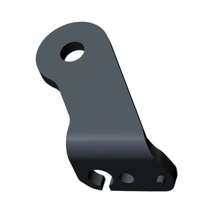 Matte black metal motorcycle driving light bracket with two mounting holes and a curved design.