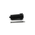 Black accordion-style rubber boot rack with ridges and cylindrical shape, shown next to a metal ruler for size reference.