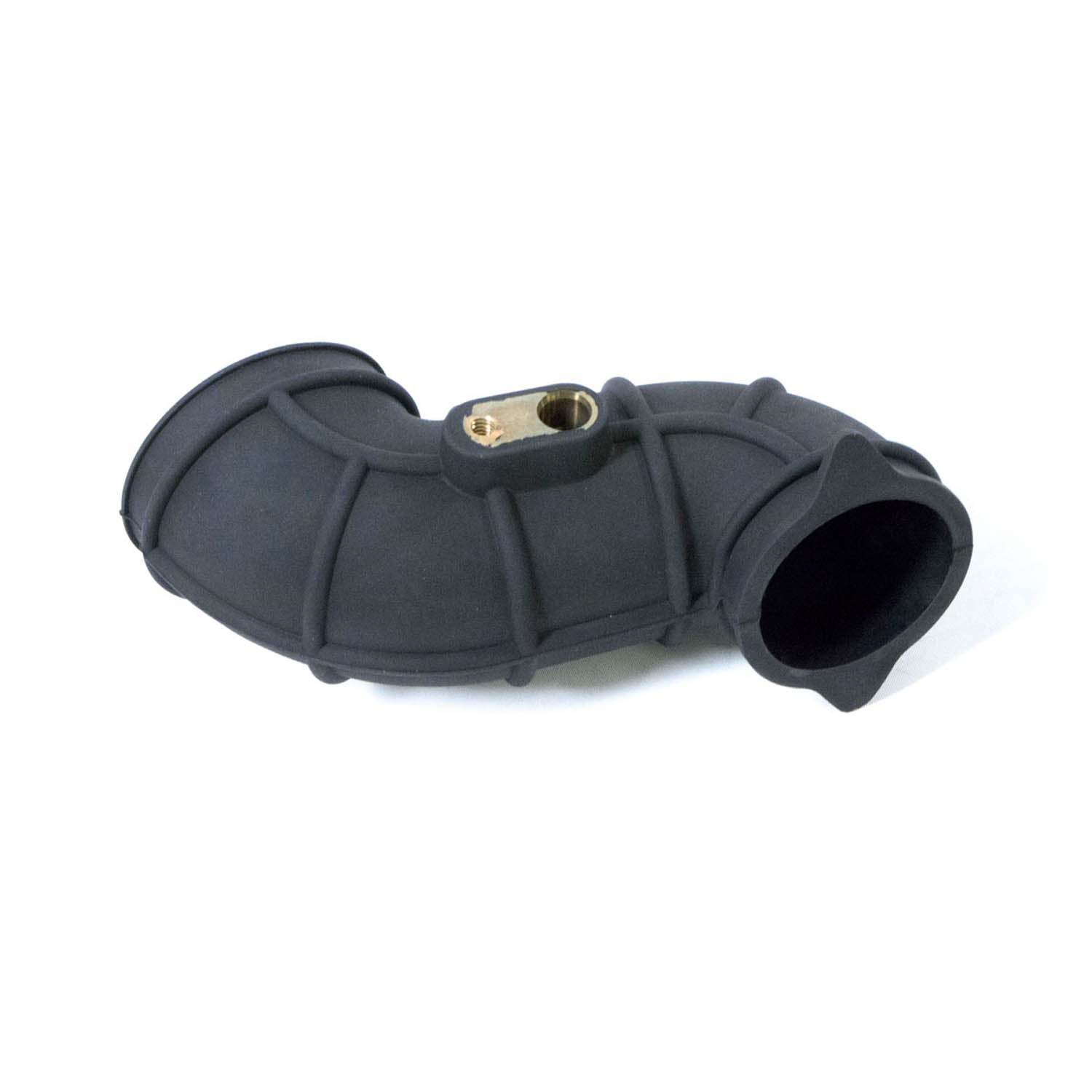 Black rubber Airbox Boot with molded ribs and a metal clamp attachment point.