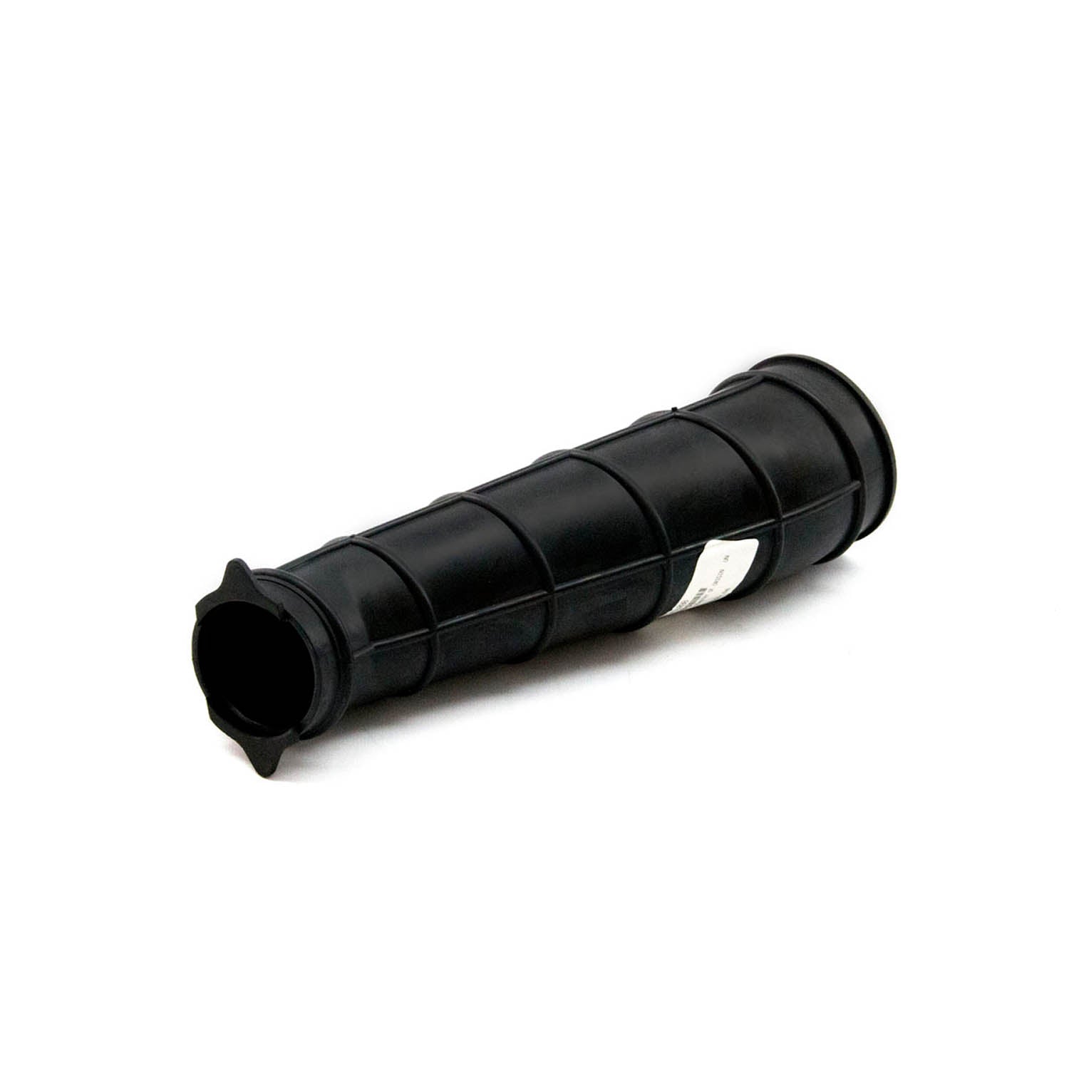 Black flexible rubber airbox boot with ribbed exterior and flared openings on both ends.