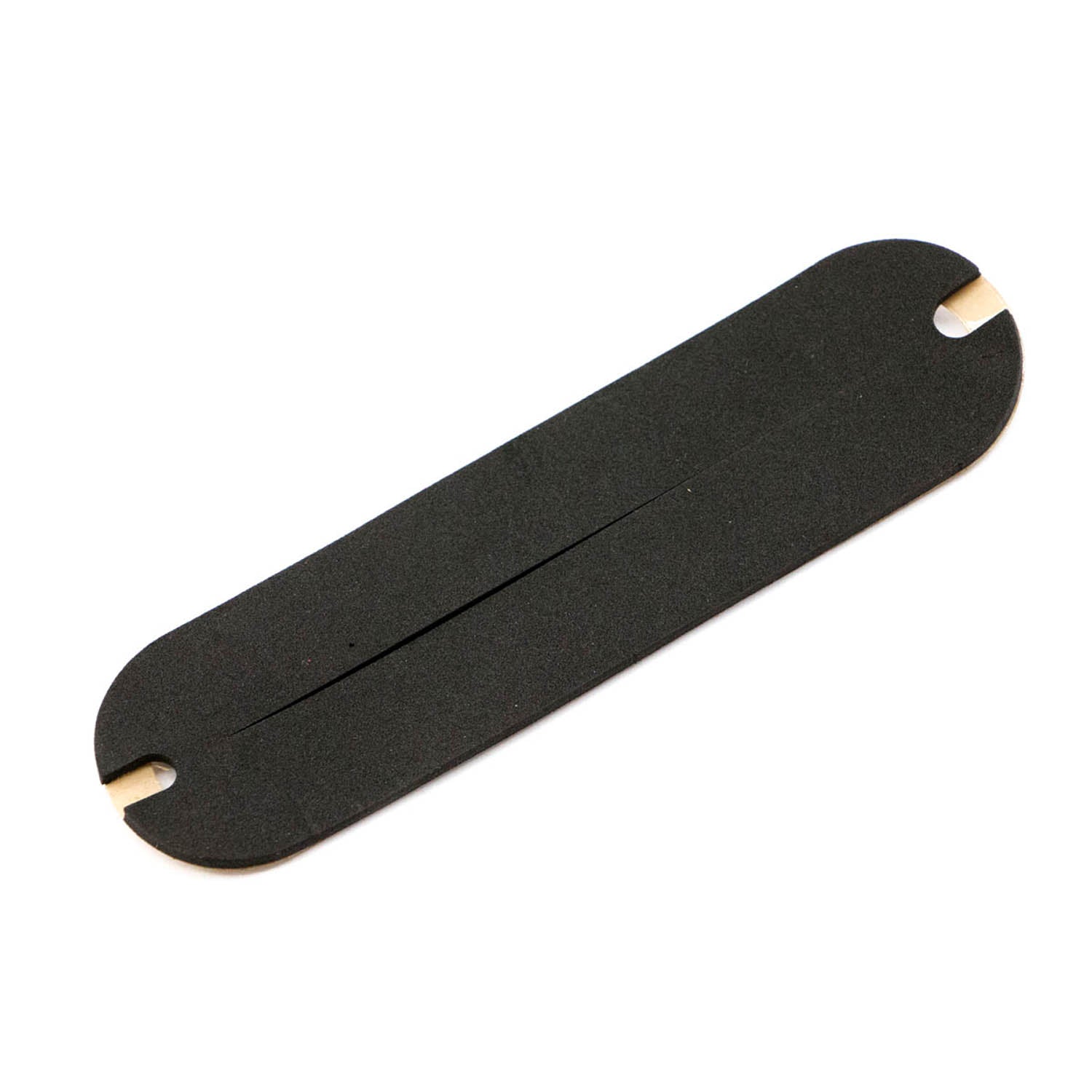 Black elongated rubber seal with a central slit and small rounded notches on each end.