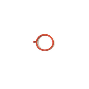 Red circular cam carrier seal with smooth surface and small external tab.