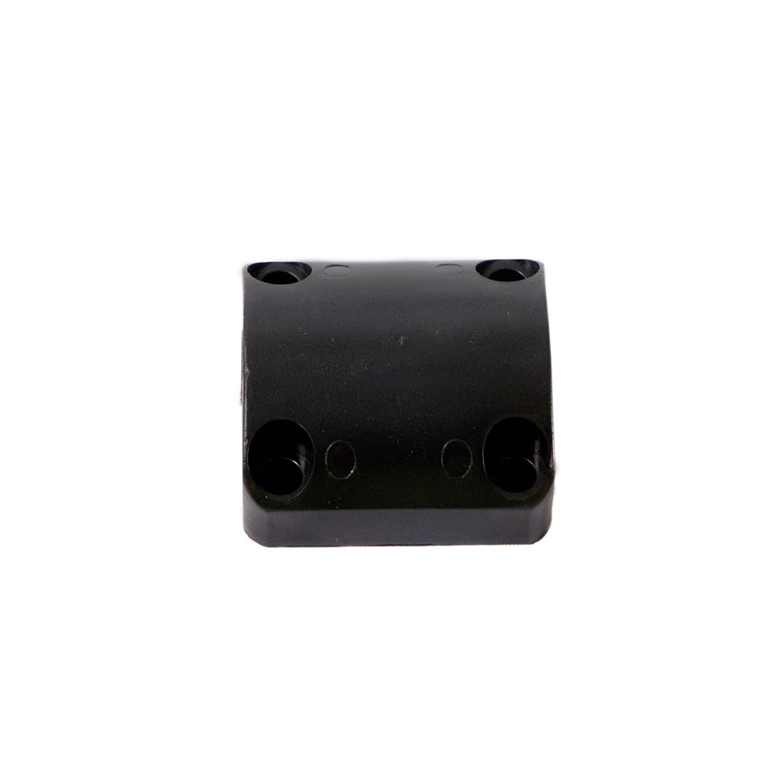 Black rectangular throttle pivot block with four mounting holes and a smooth surface.
