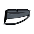 Matte black plastic left outer saddlebag bin with smooth surface and mounting points.