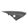 Glossy black left front fairing with smooth aerodynamic shape and circular cutout for motorcycle fitment.