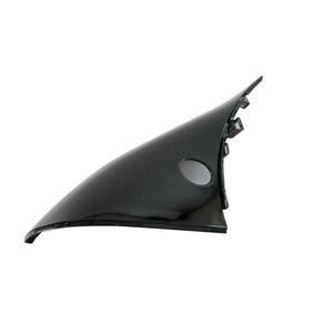 Glossy black right front fairing panel for motorcycle with smooth curved design and mounting points visible.