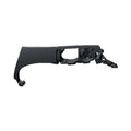 Gray right side motorcycle tank panel cover with textured plastic and mounting points.