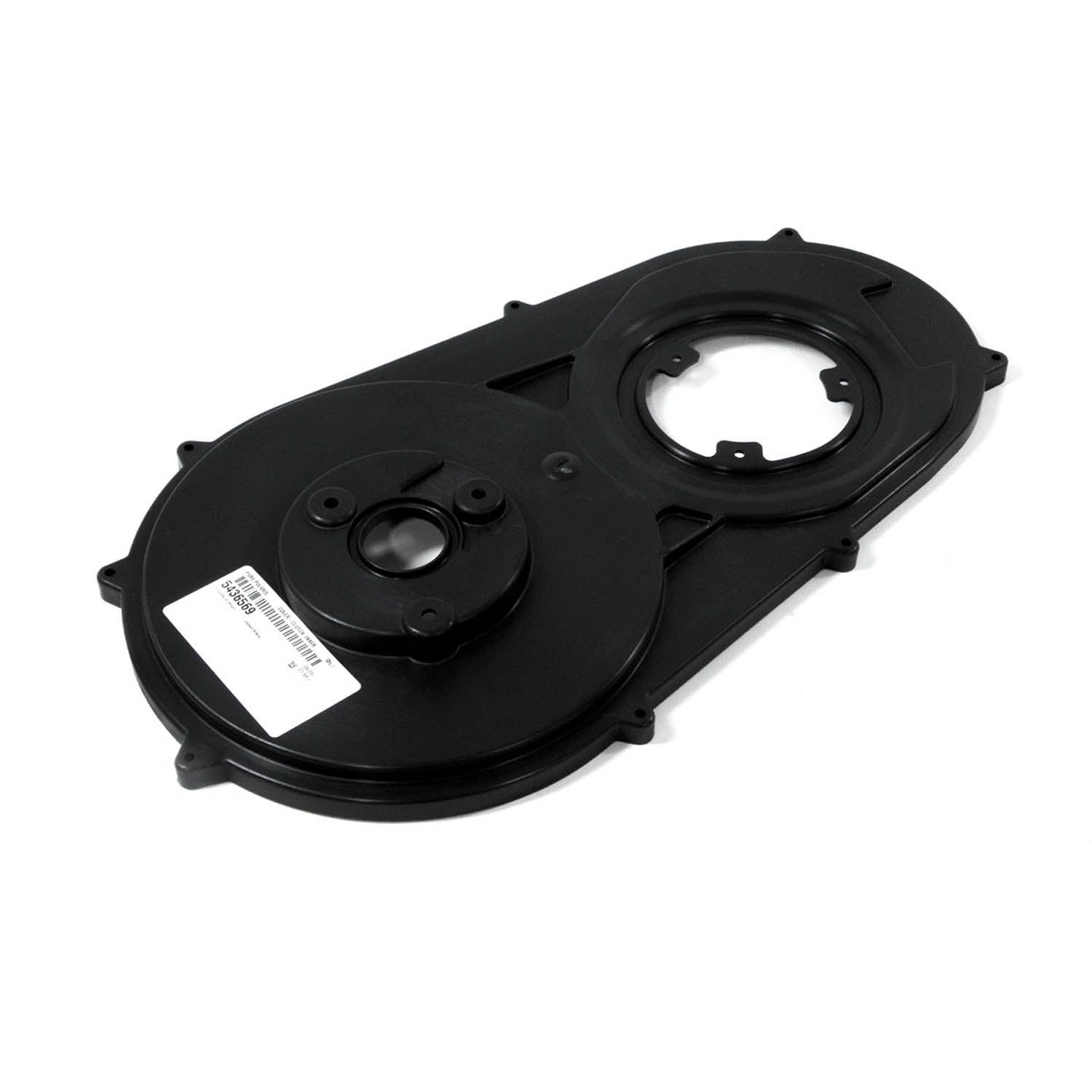 Black plastic Polaris inner clutch cover with mounting points and circular openings for RZR 800 models.