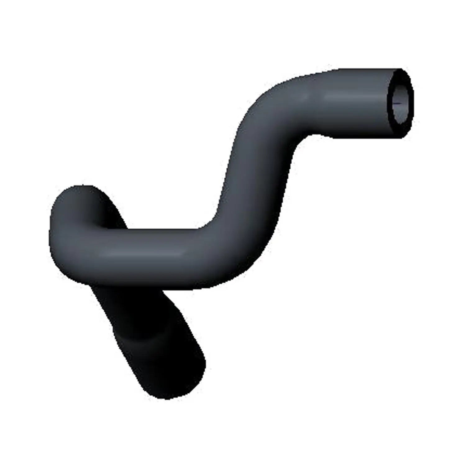 Black rubber water drain line hose with curved S-shape design for motorcycle cooling systems.
