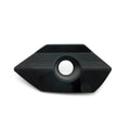 Black angular saddlebag lock bezel with central circular hole, matte and glossy finish.
