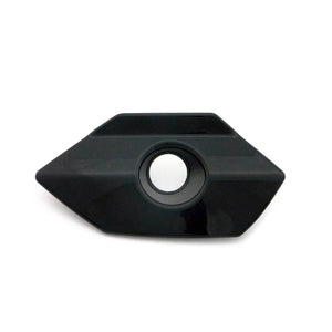 Black angular saddlebag lock bezel with central circular hole, matte and glossy finish.