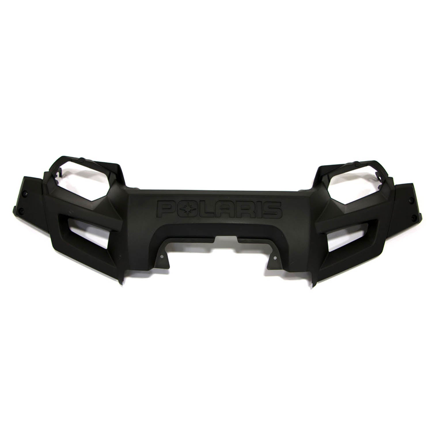 Gloss black front fascia for Polaris ranger with angular cutouts and embossed logo.