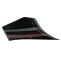 Glossy black left body side cover with angled contours and red and gray stripe accents.
