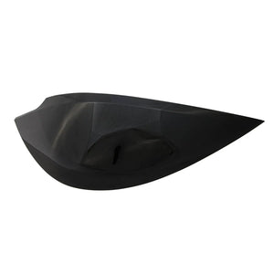 Black molded plastic right saddlebag lid with smooth, contoured surface and angular edges.