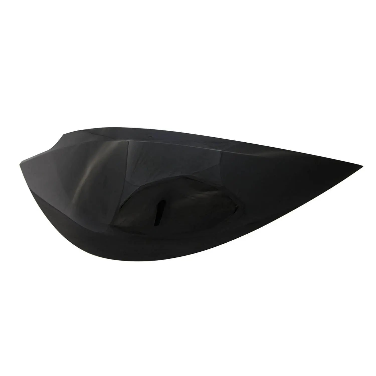 Black hard plastic right saddlebag lid with aerodynamic, angular design for motorcycle.