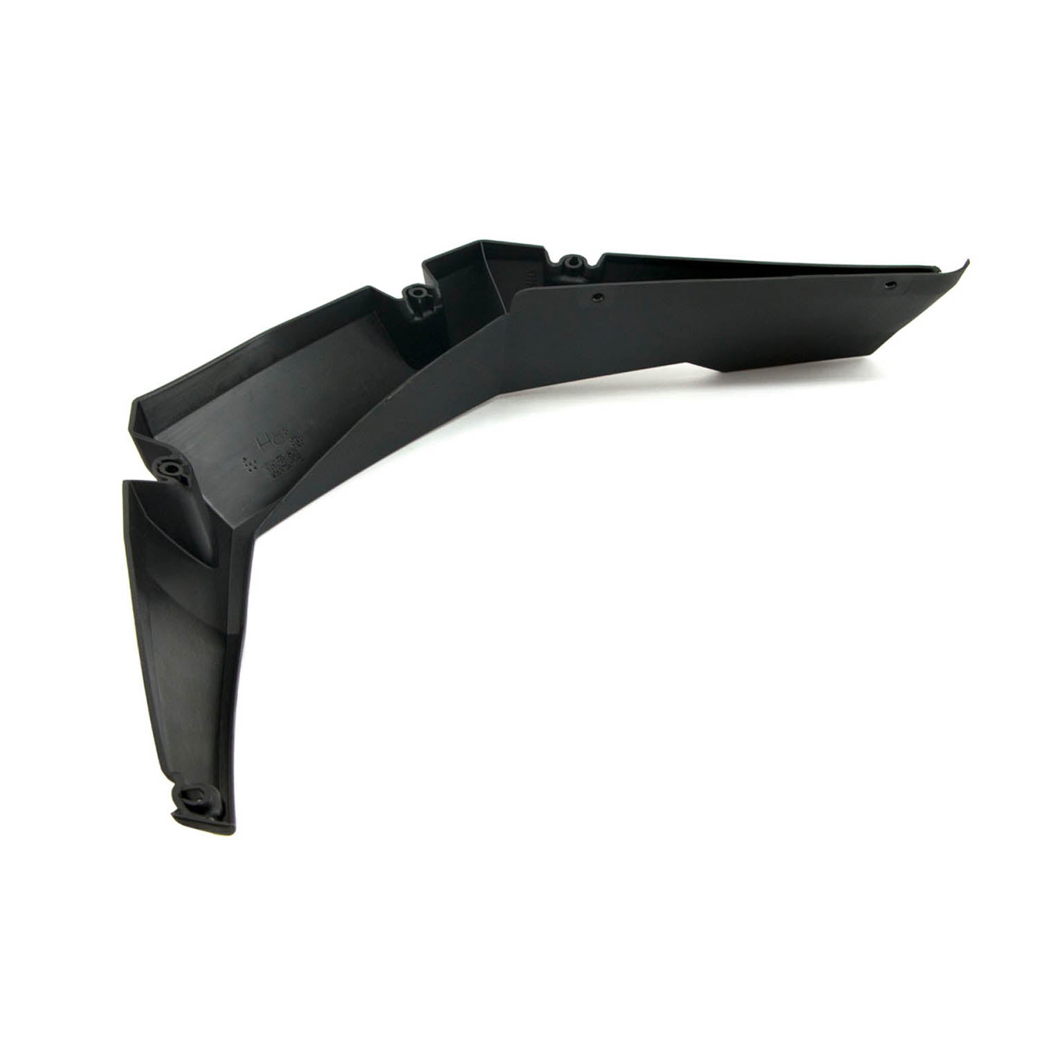 Black molded plastic front fender flare with angled design and mounting points for Polaris UTVs.