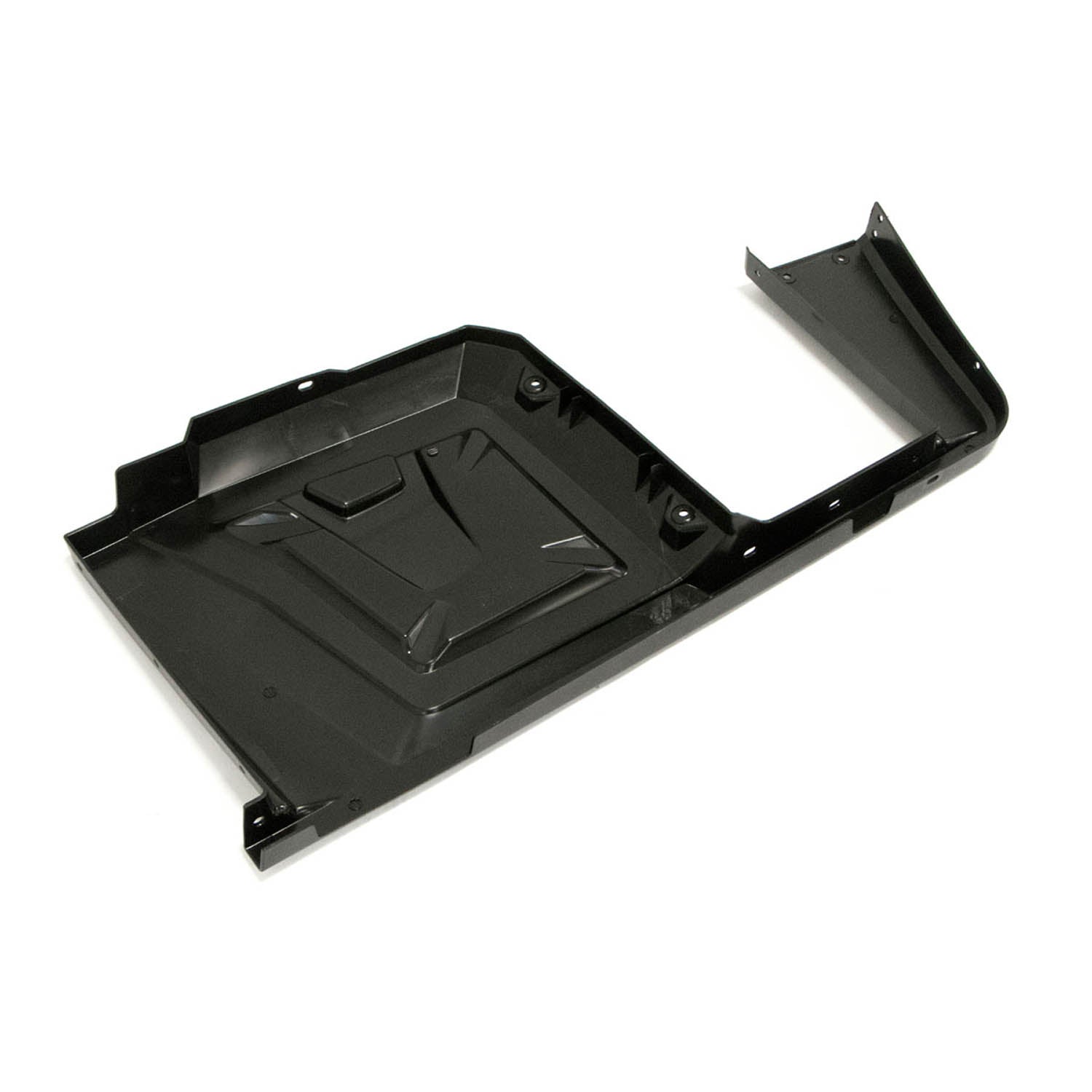 Black molded plastic front left fender with integrated rocker panel for Polaris Ranger UTV.