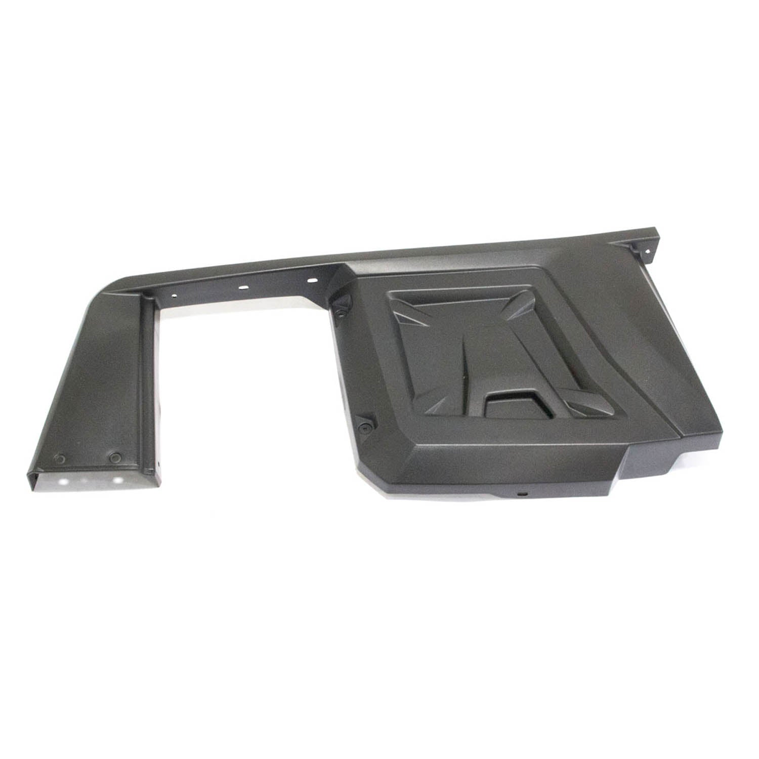 Gloss black right front fender for Polaris Ranger with angular molded plastic design.