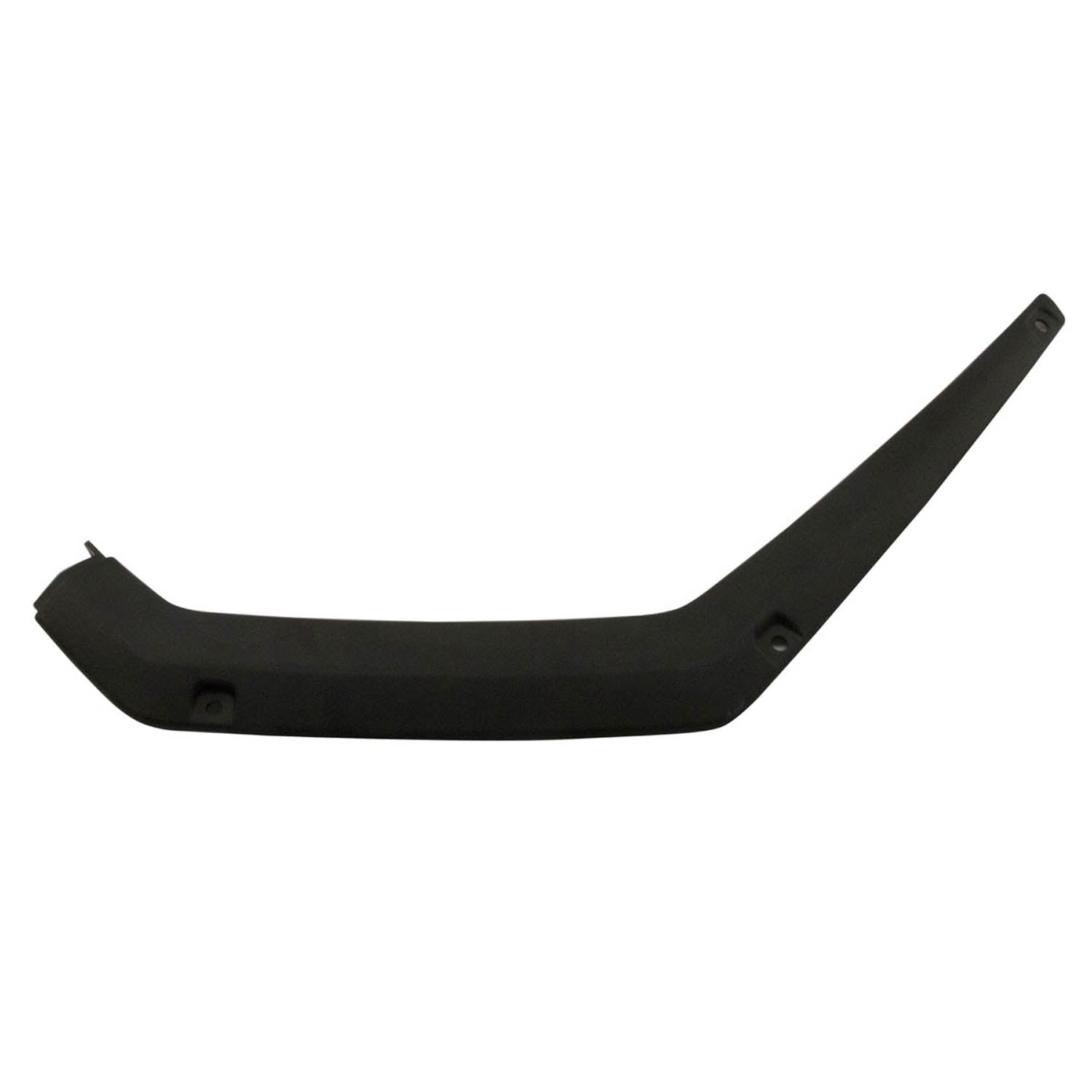 Matte black plastic front fender flare with smooth finish and curved design for left side.