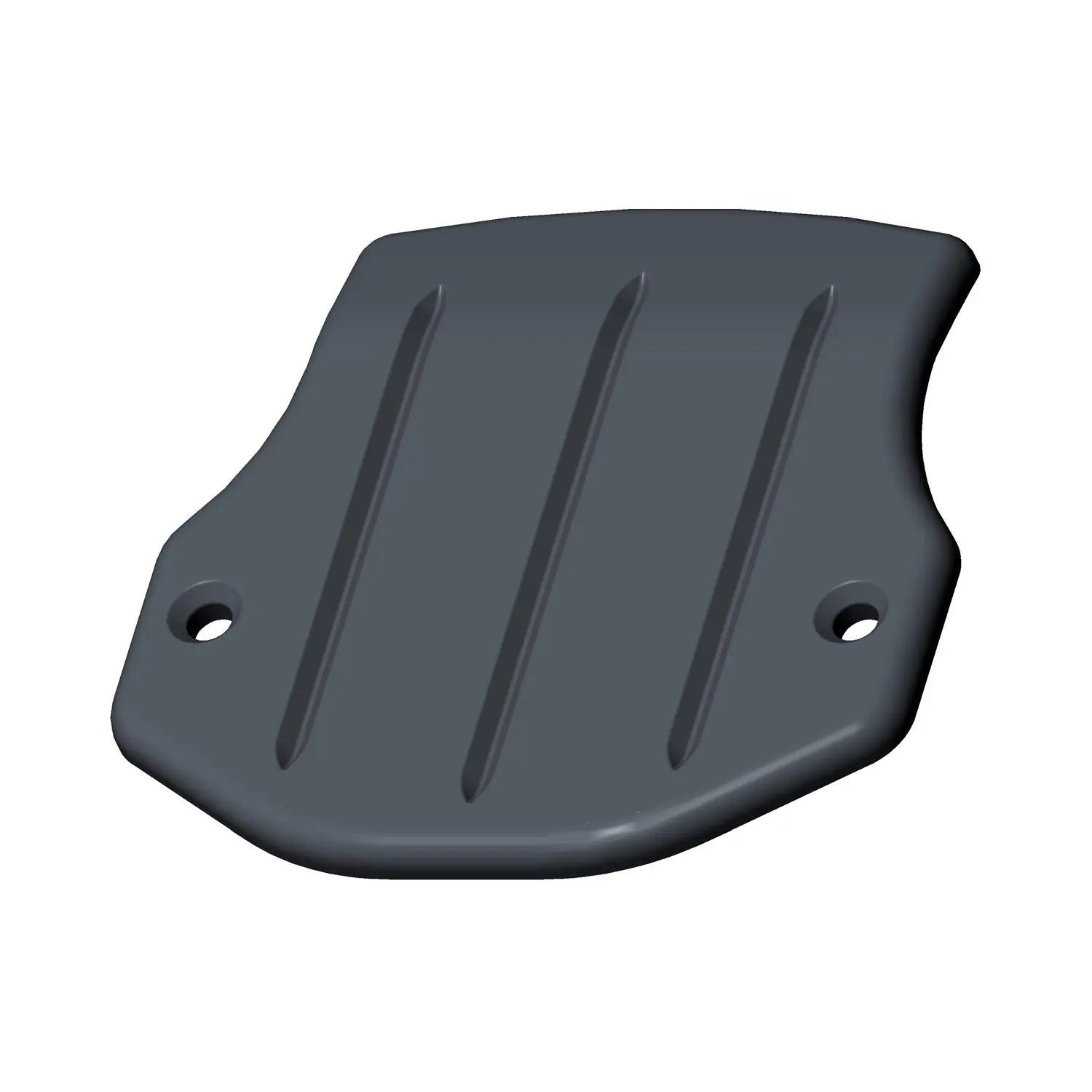 Matte black triple tree clamp cover with three raised ridges and two mounting holes.