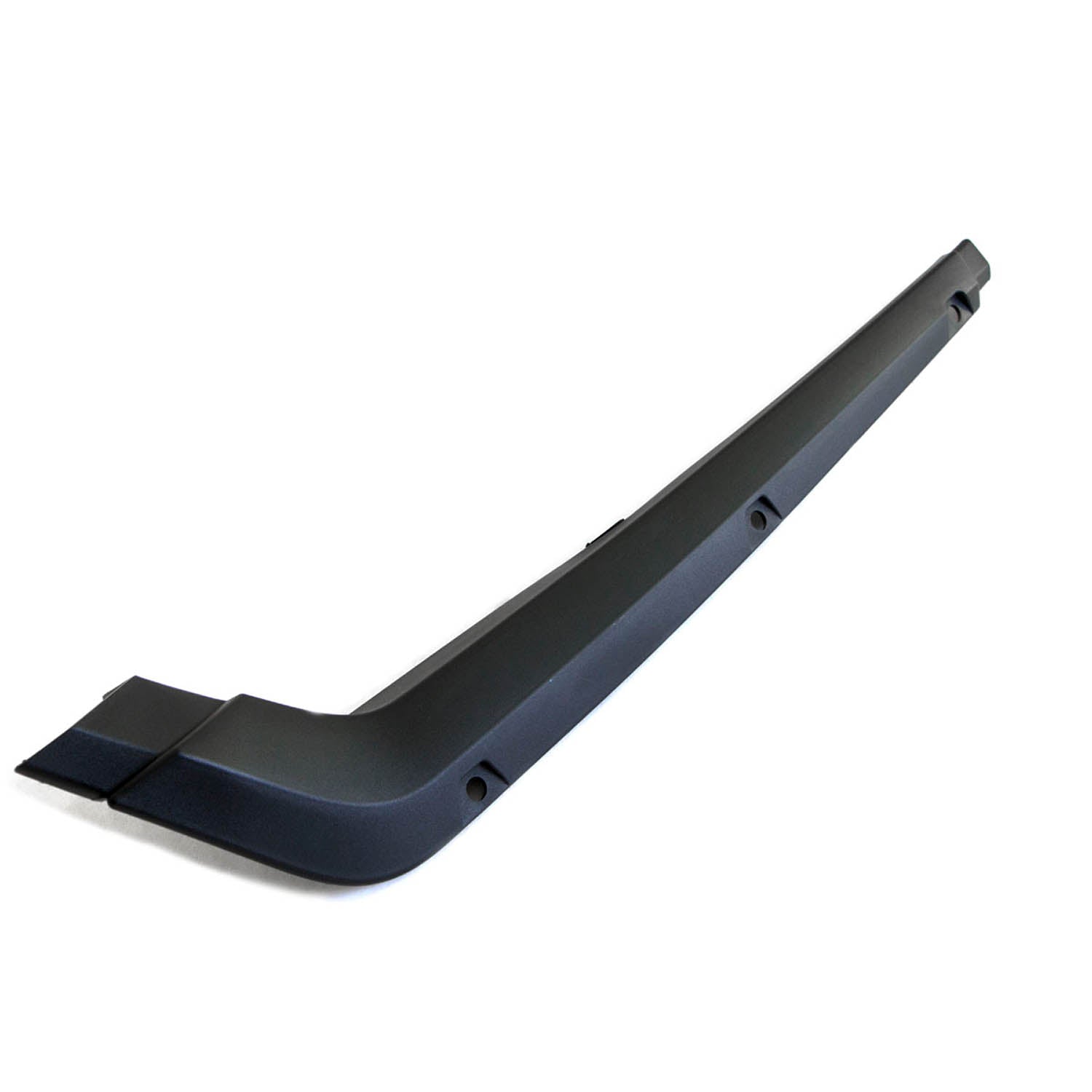 Glossy black plastic rear fender flare for right side, contoured with mounting holes.