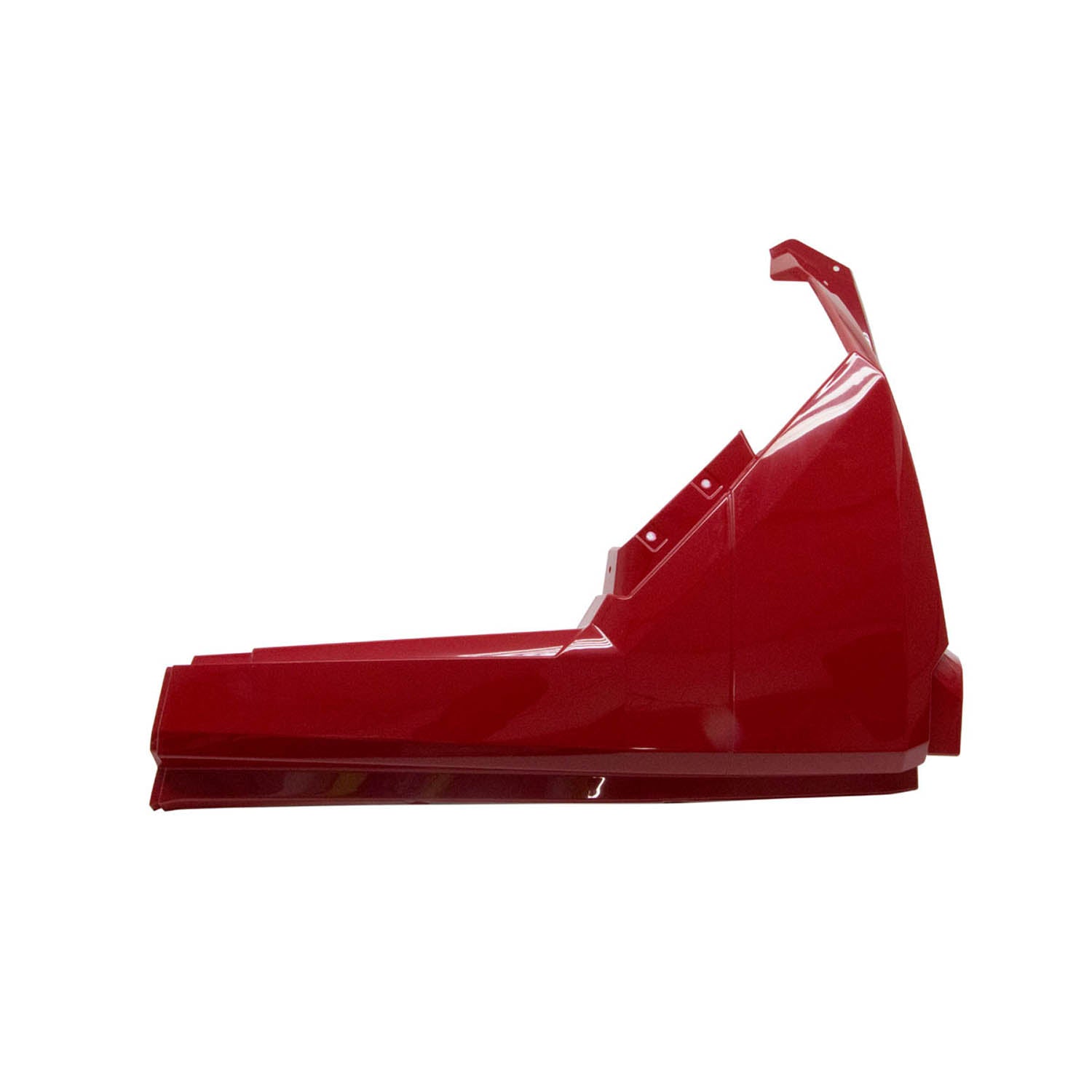 Glossy red left front fender with angular design and mounting points for Polaris UTV.