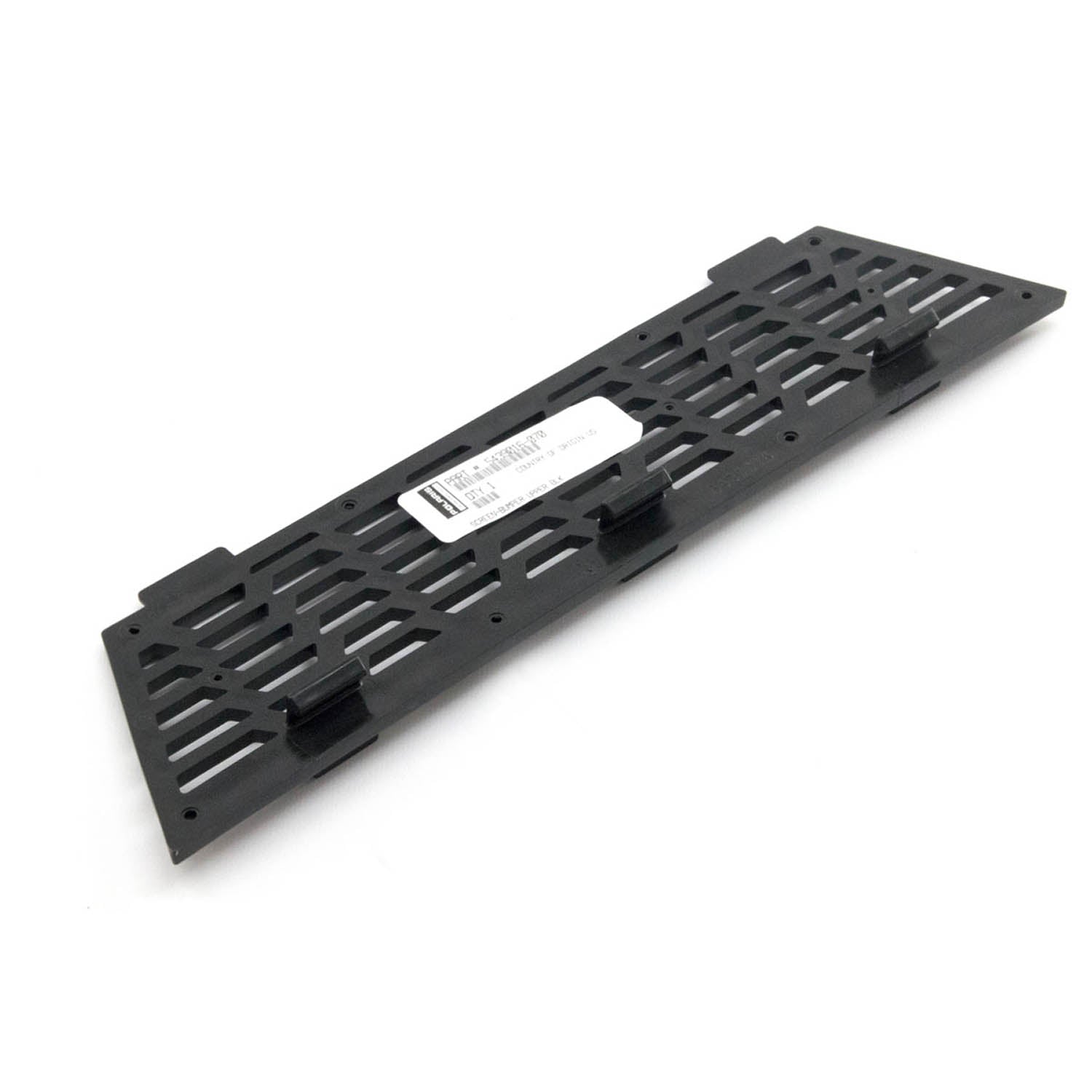Gloss black rectangular upper bumper screen with vented grid design and mounting clips.