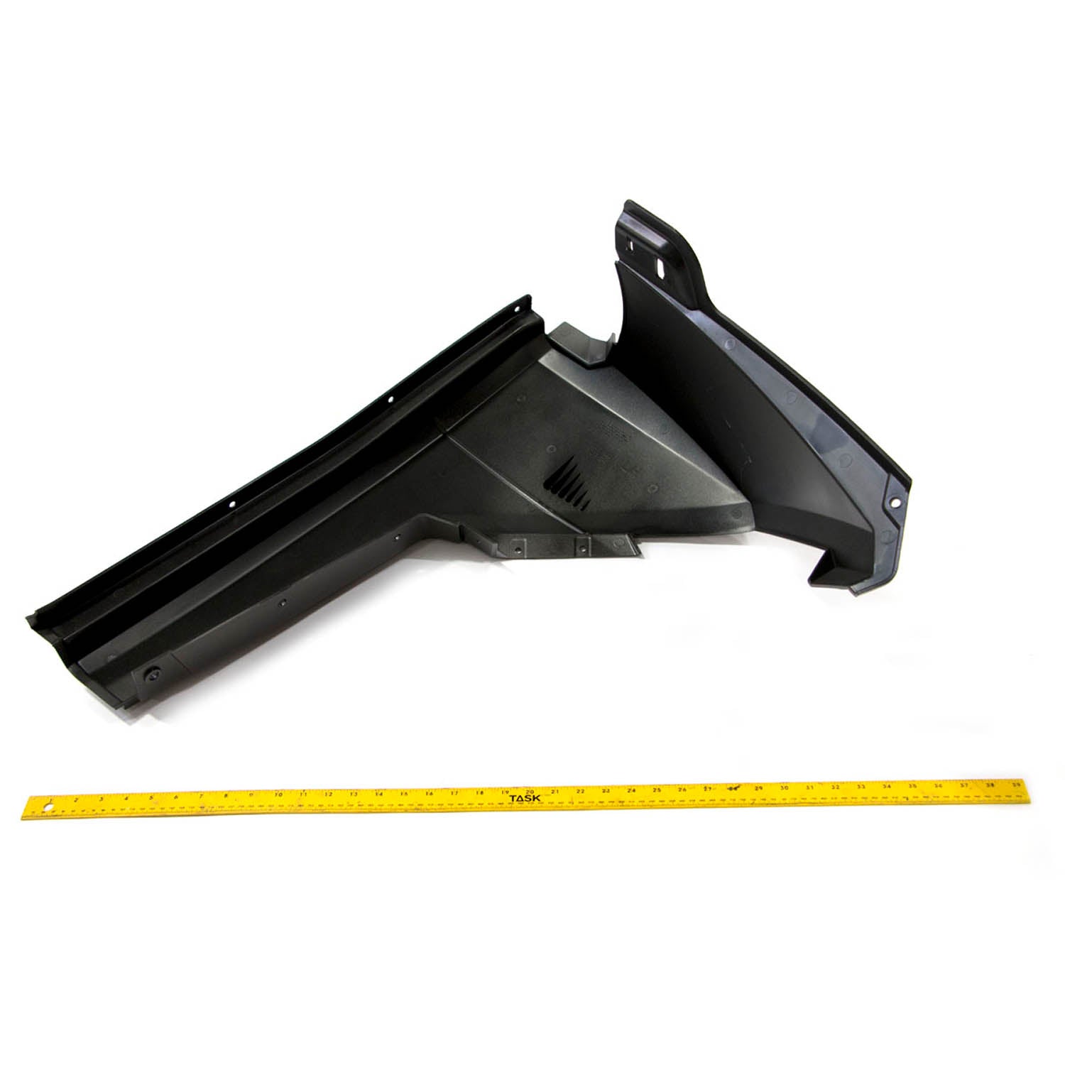 Matte black left front fender with angular design, made from durable titanium material.