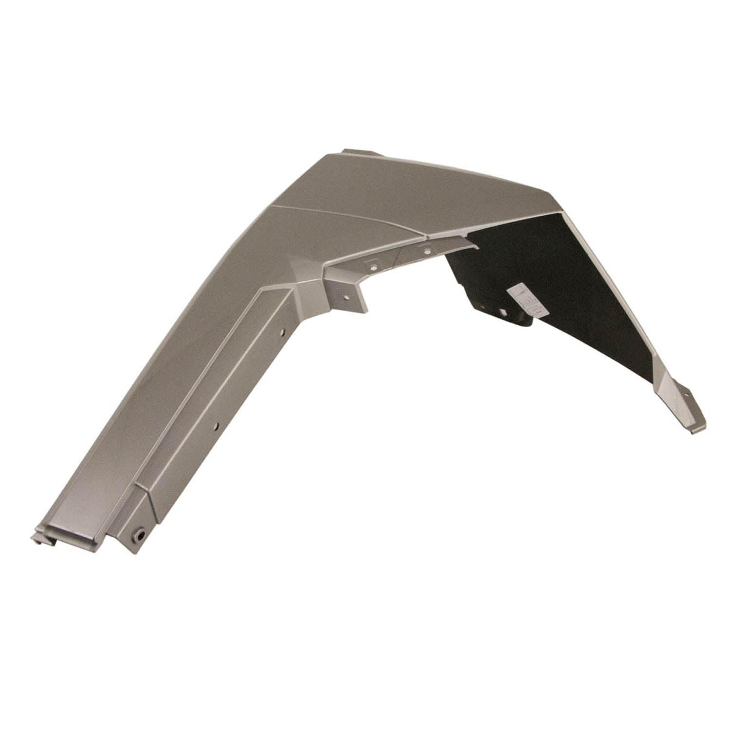 Gray molded plastic front right fender with angular design and mounting points for Polaris UTV.