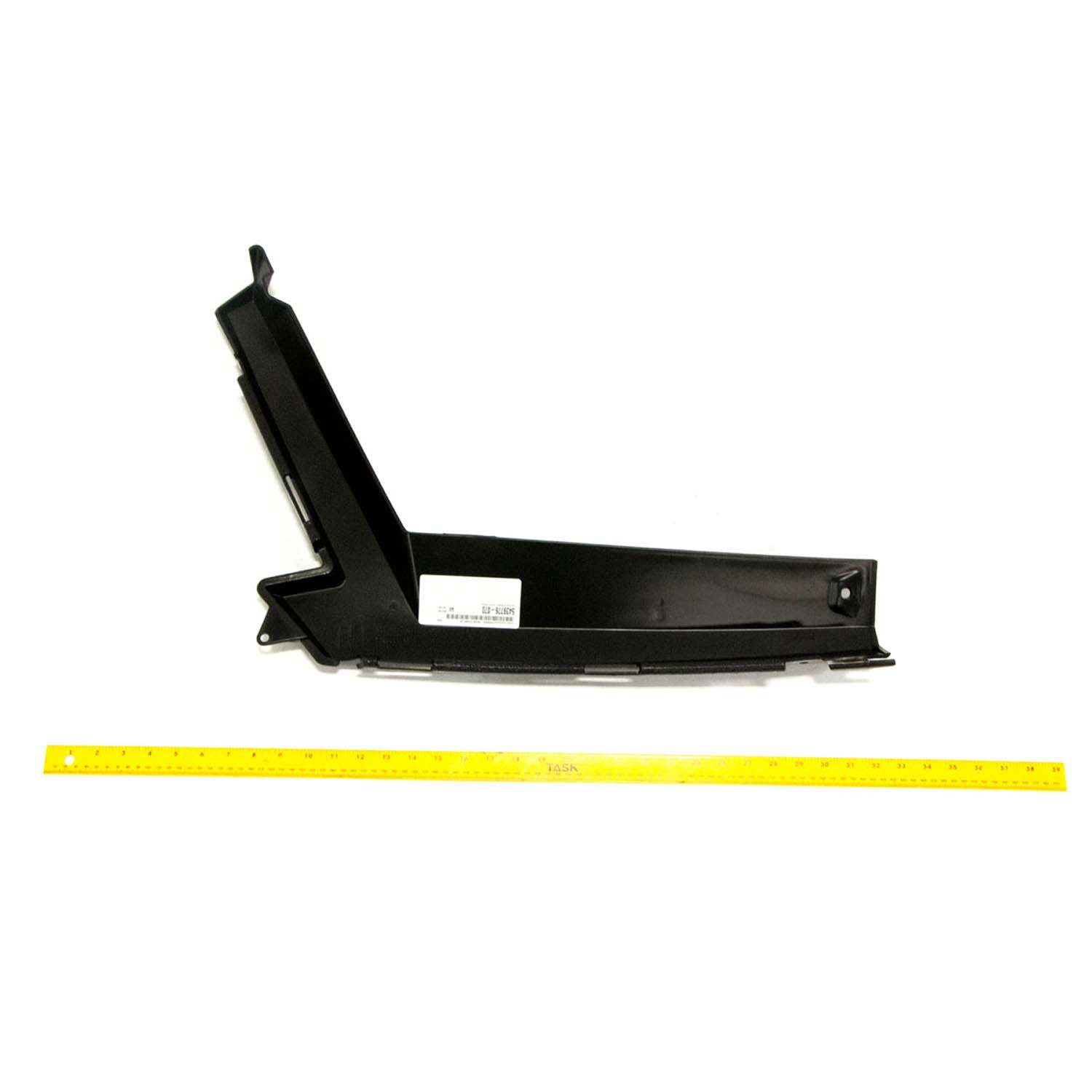 Glossy black plastic rear left flare fender for Polaris RZR with angular design and mounting points.