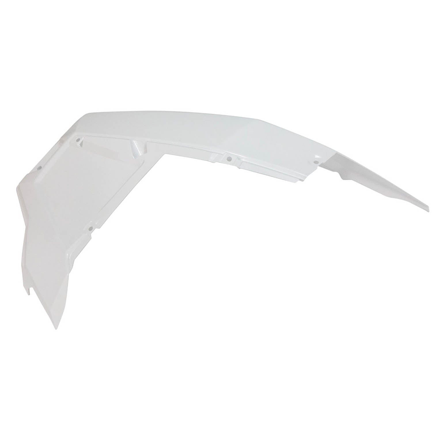 White molded plastic front right fender with angular design for Polaris RZR UTV.