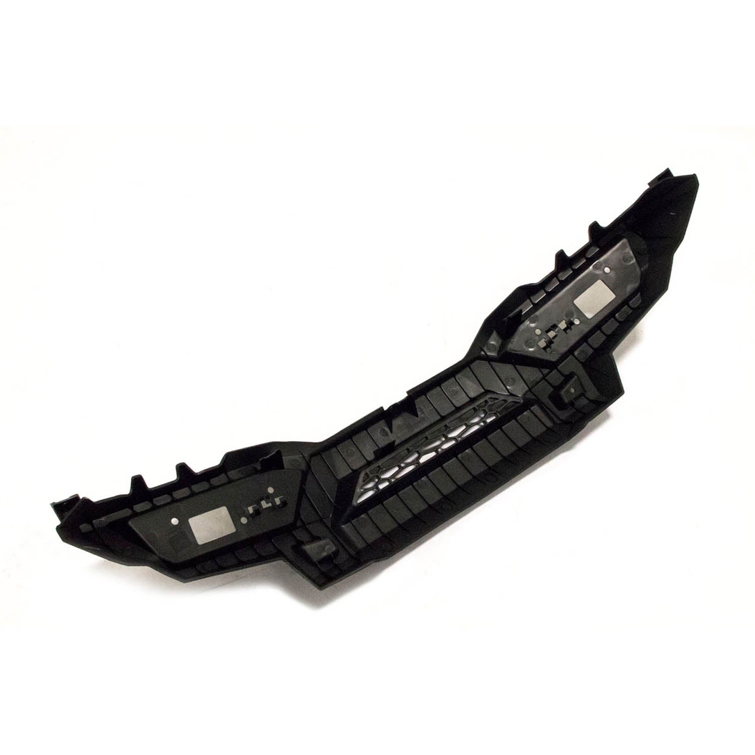 Gloss black rear fascia panel for Polaris RZR XP, angular design with ventilation slats and mounting points.