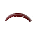 Glossy deep red curved motorcycle saddlebag lid with smooth finish and molded edges.