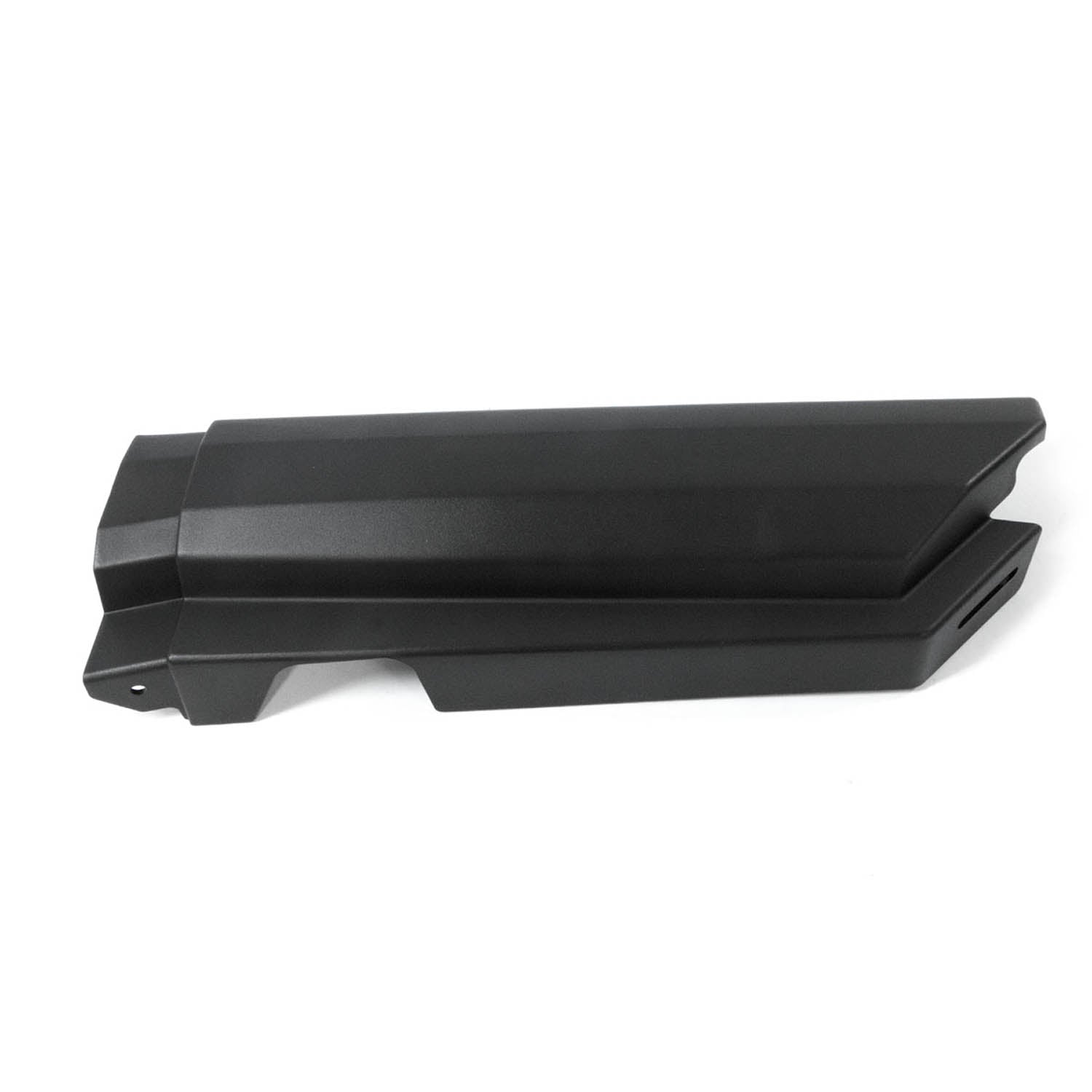 Black plastic rear upper fender with angular design and mounting points for Polaris UTV.