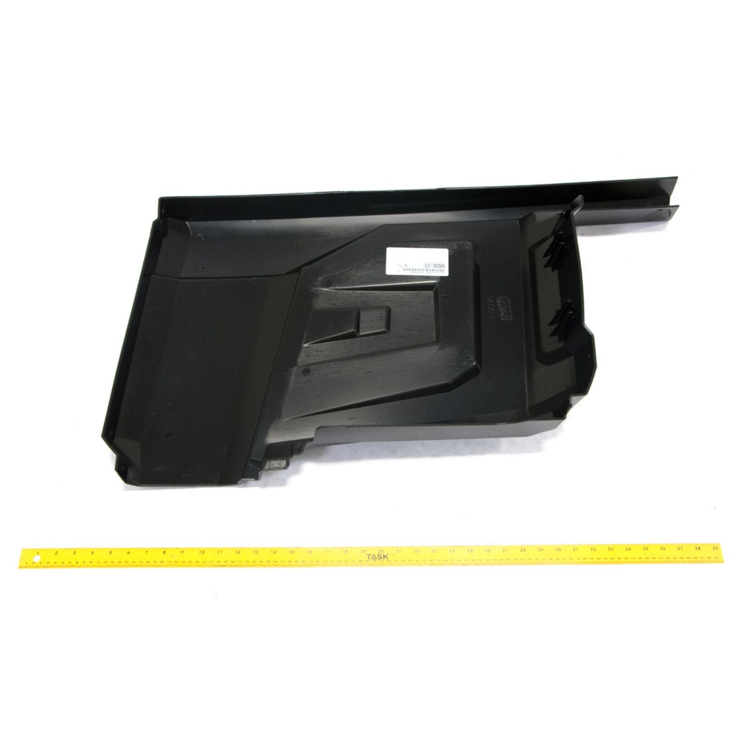 Black molded plastic rear right fender with integrated rocker panel for Polaris UTVs.