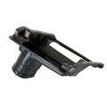Black molded plastic clutch cover intake shield with angled flange and cylindrical duct opening.