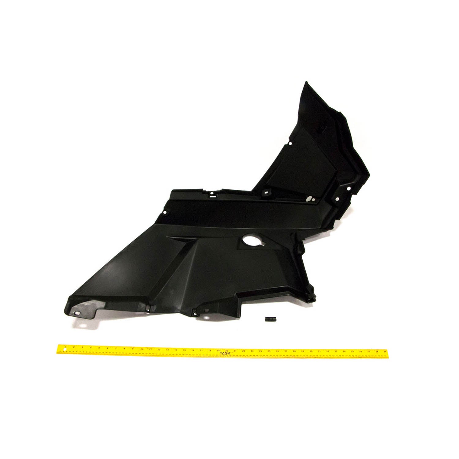 Black front left painted fender panel for Polaris UTV, contoured plastic with mounting points.