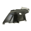 Black molded plastic front fender for ride side with angular design and mounting points.