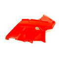 Bright red plastic front fender for right side, angular design with mounting points.