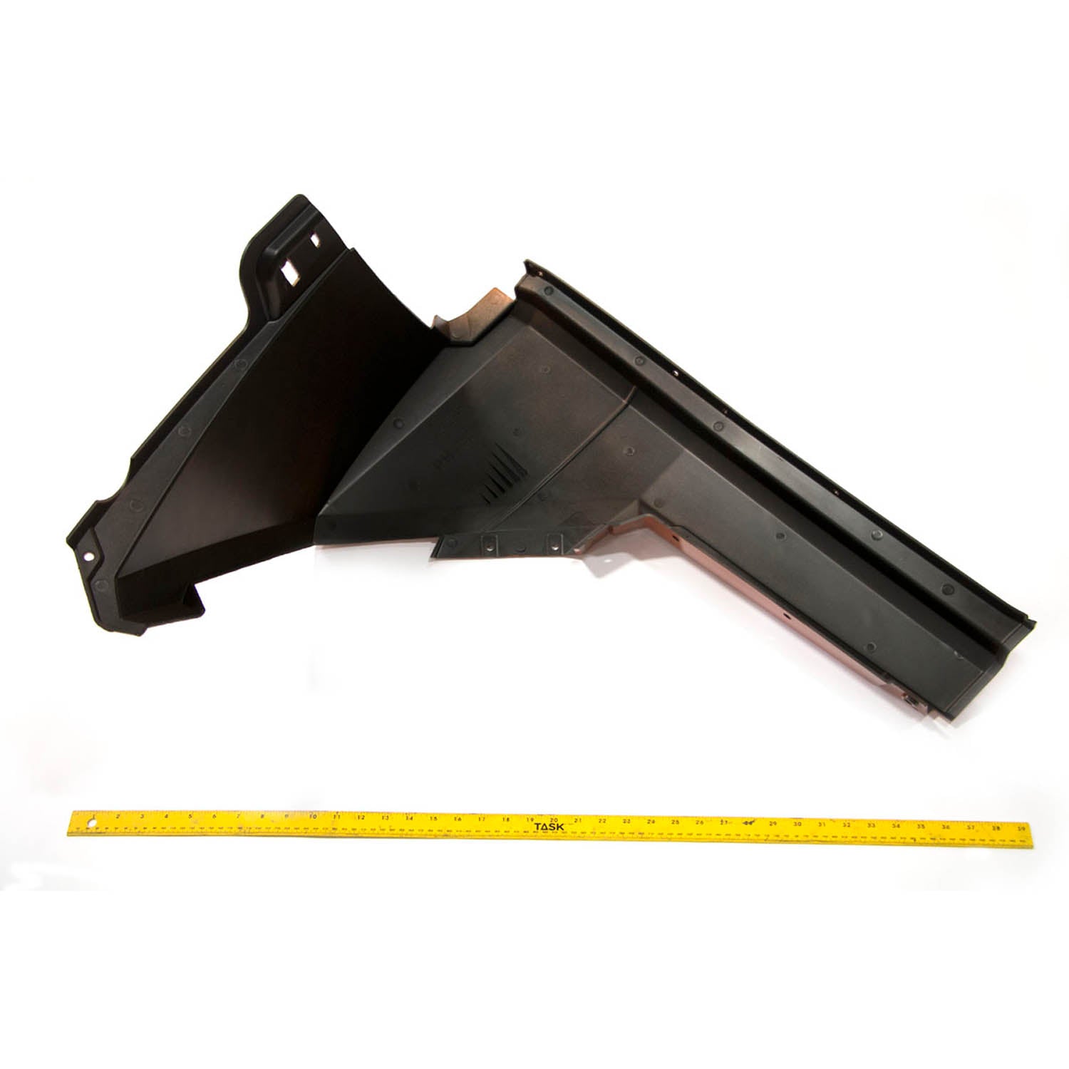 Black molded plastic front fender for Polaris NSO II right side with angular design.