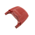 Glossy red molded motorcycle trunk lid with curved edges and mounting holes.