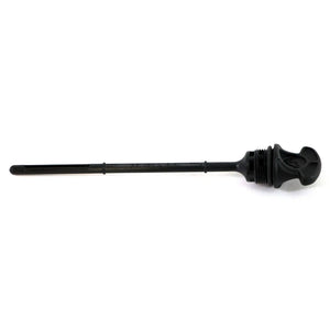 The Oil Dipstick by Polaris is a black plastic dipstick with a grooved handle and threaded cap, designed to measure vehicle fluid levels—ideal for Indian motorcycles or as a quality OEM Polaris part. Shown on a white background.