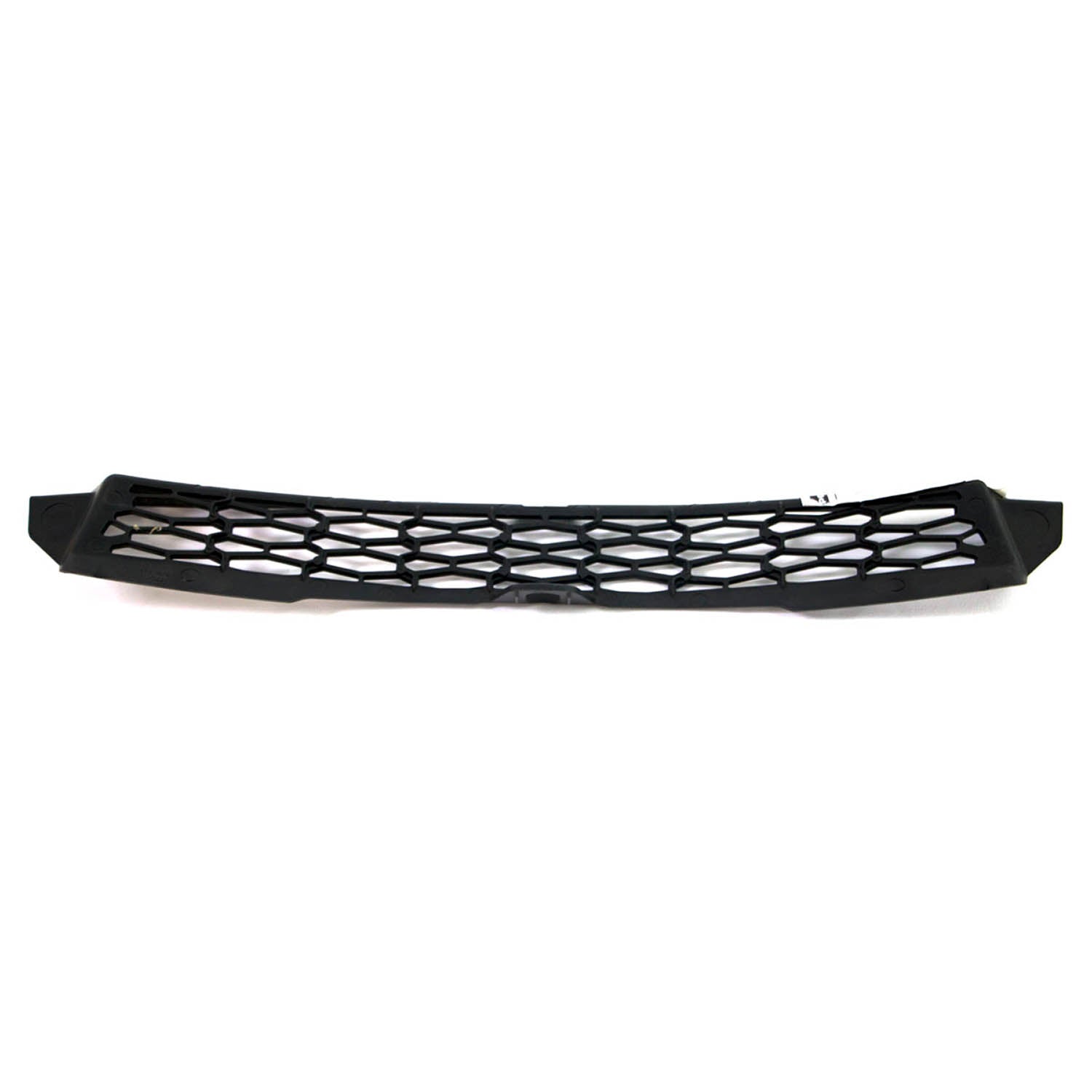 Black plastic center hood grill with a honeycomb mesh pattern and angular side edges.