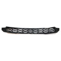 Black plastic center hood grill with a honeycomb mesh pattern and angular side edges.