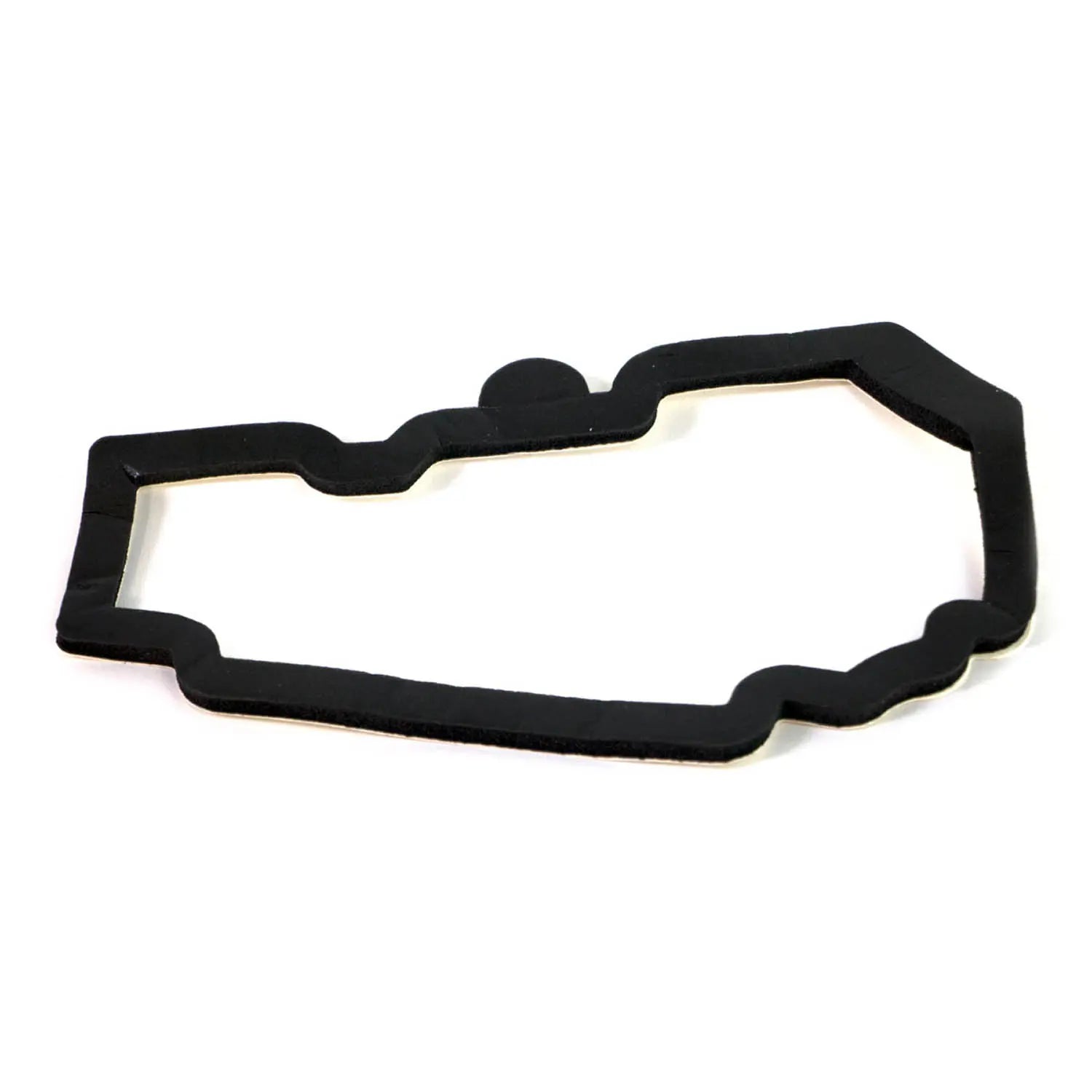 Black rubber storage lid seal with irregular, contoured shape designed for a motorcycle compartment.