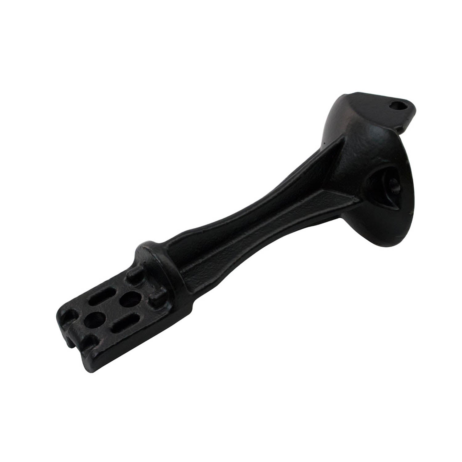 Black molded plastic front cab frame base with multiple mounting holes and reinforced arm design.
