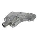 Cast aluminum water pump cover with angular design and Polaris logo embossed on the surface.